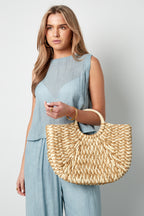 Braided Round Handle Beach Bag Eloise Closet - Black & White