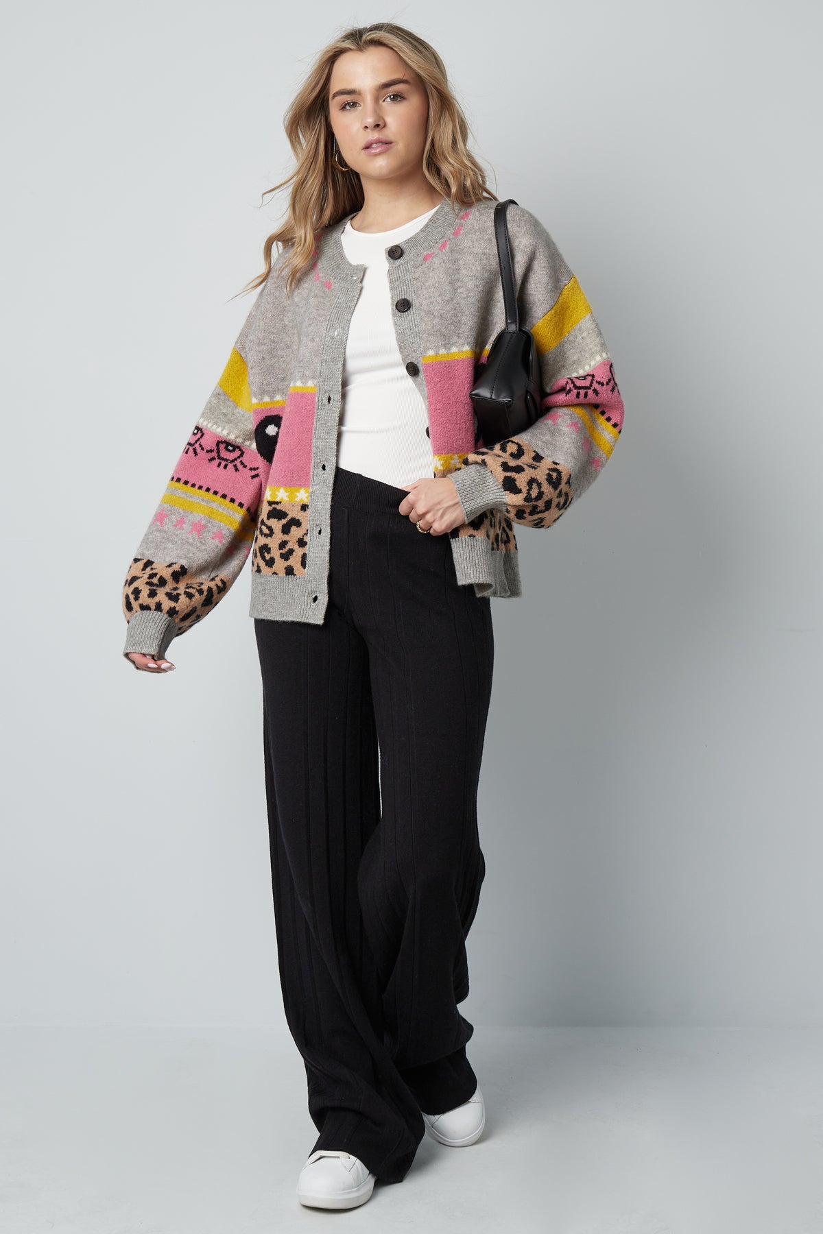 Eloise Closet Oversized Knit Patterned Cardigan Patterned Design