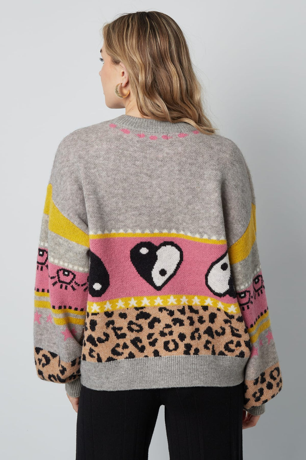 Eloise Closet Oversized Knit Patterned Cardigan Patterned Design