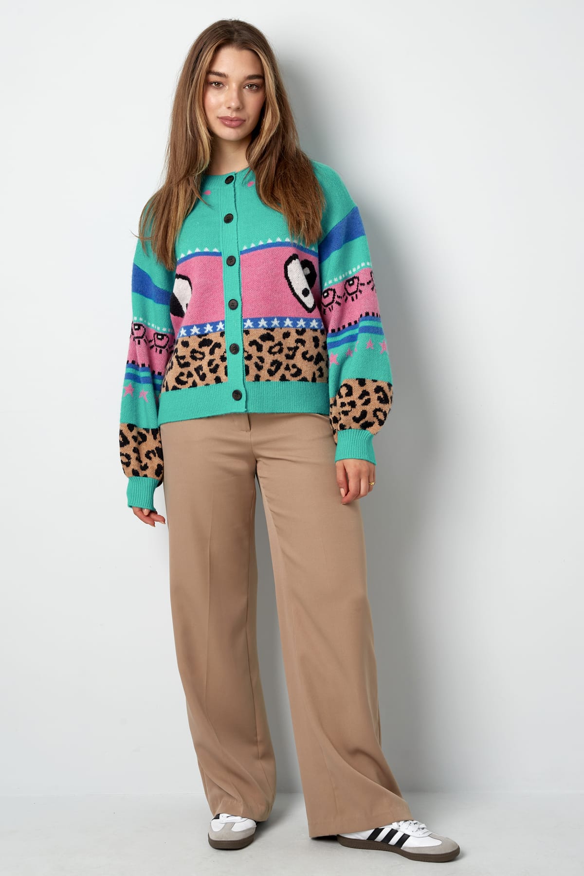 Eloise Closet Oversized Knit Patterned Cardigan Patterned Design