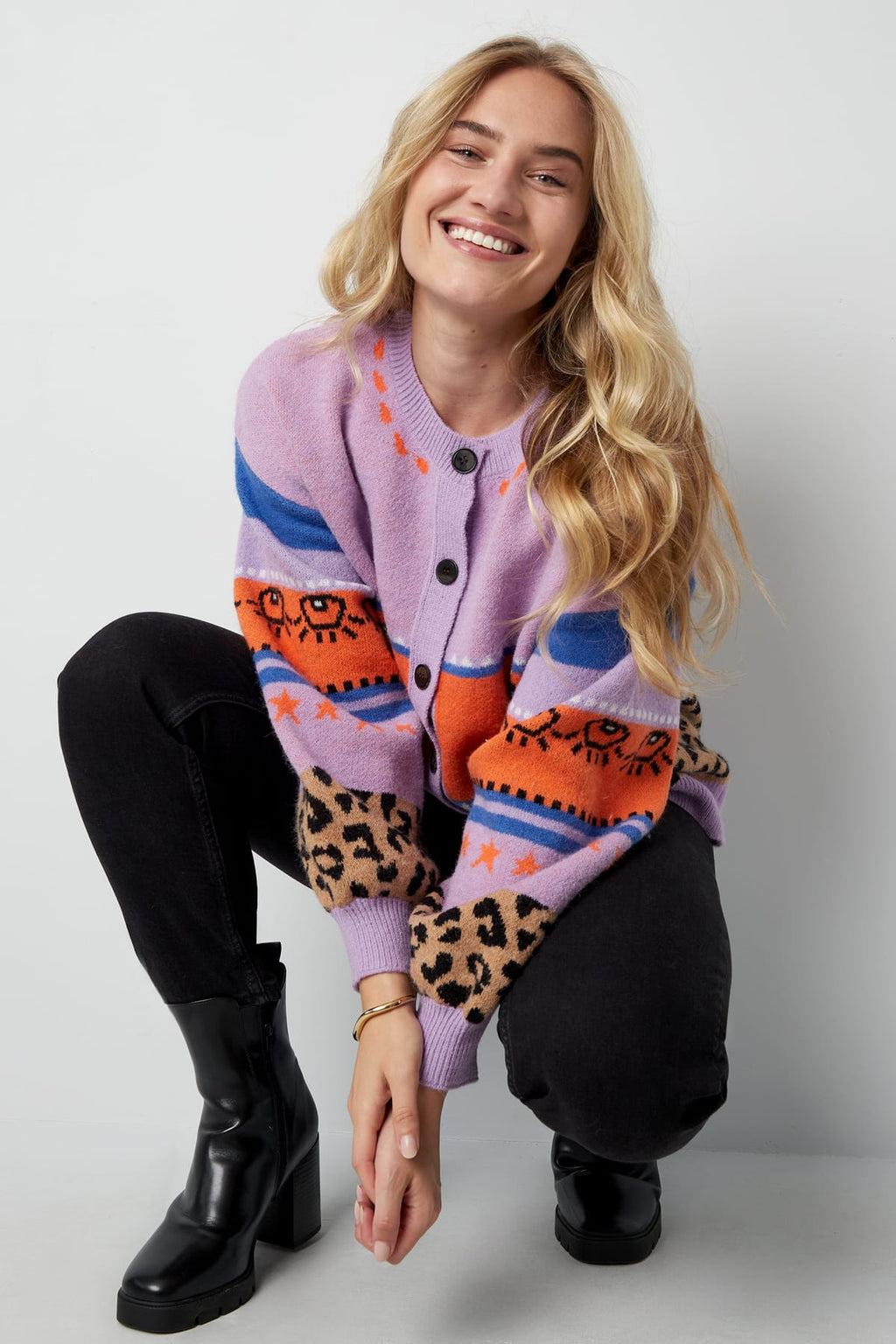 Eloise Closet Oversized Knit Patterned Cardigan Patterned Design