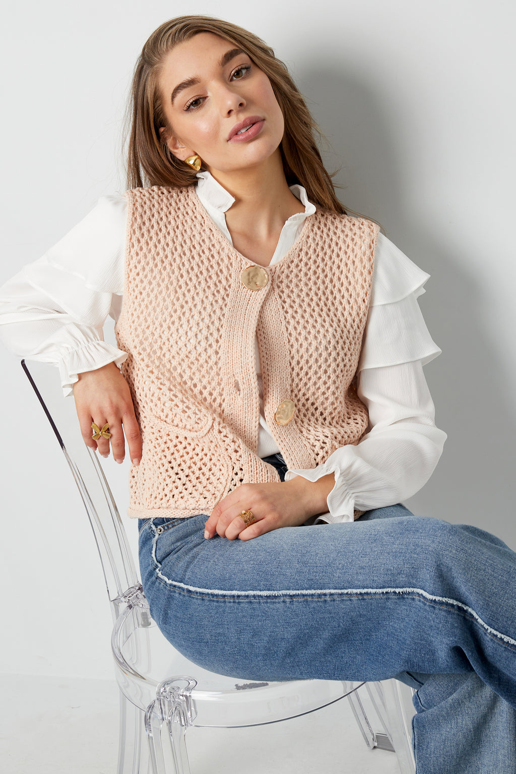 Eloise Closet Openwork Knit Cardigan