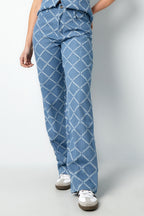 Cotton Woven Women's Straight Leg Pants Plaid Casual Eloise Closet