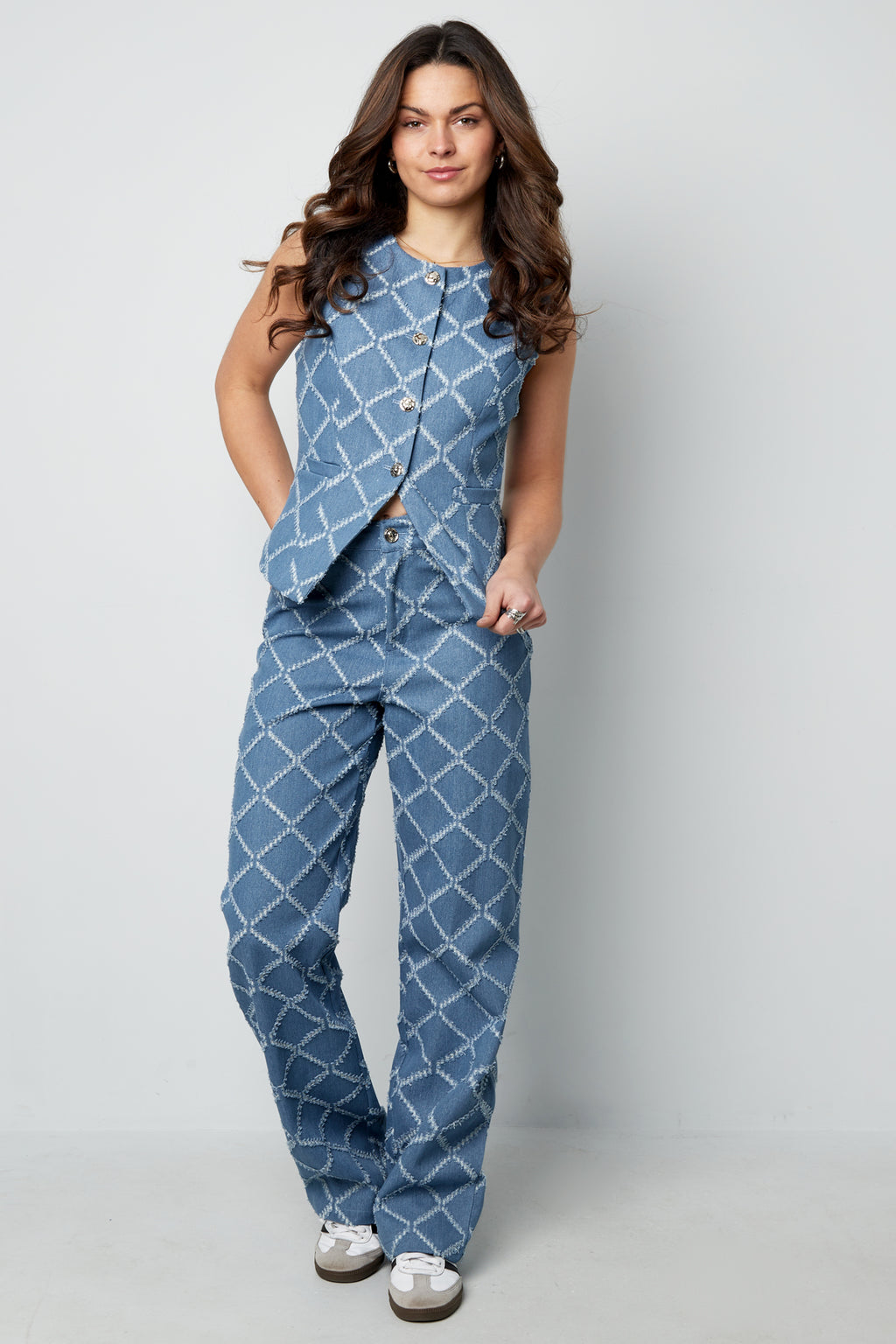 Cotton Woven Women's Straight Leg Pants Plaid Casual Eloise Closet