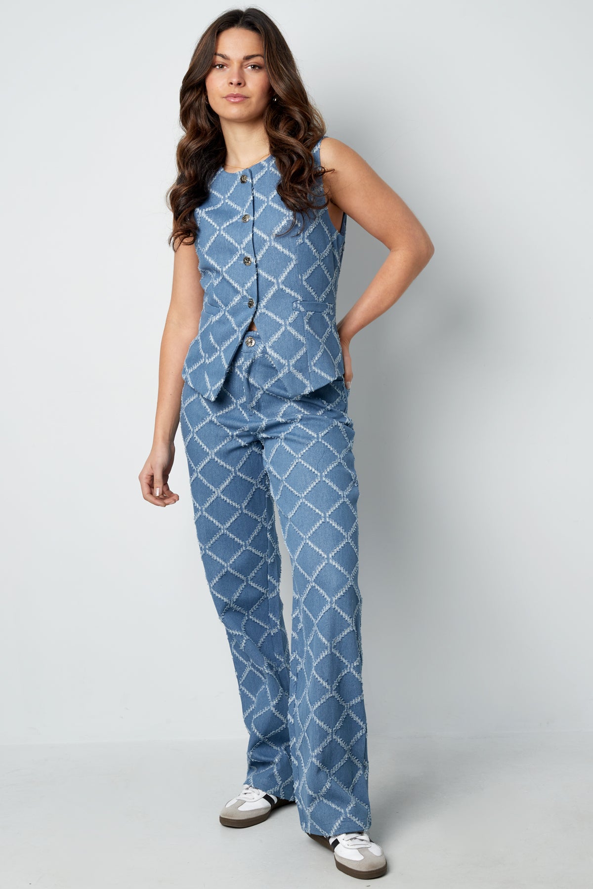 Geo Button Sleeveless Top Eloise Closet