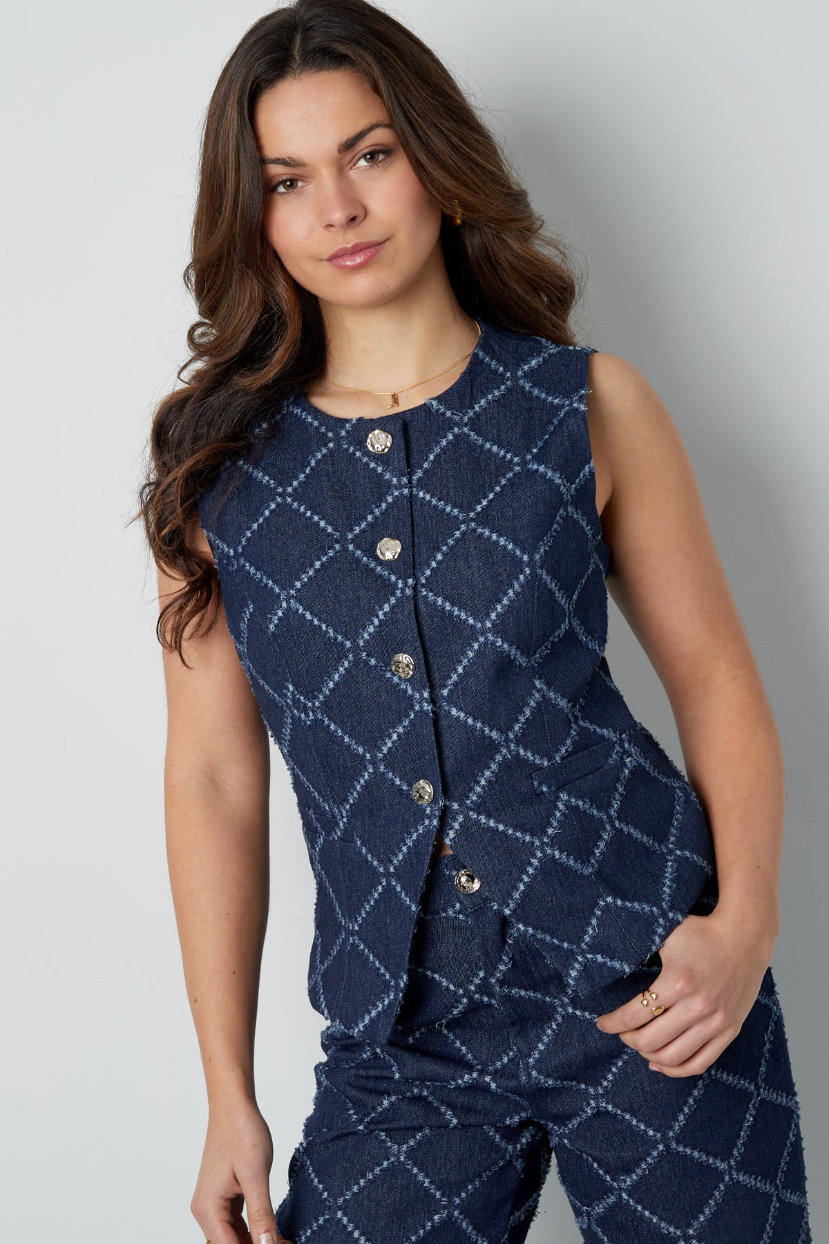 Geo Button Sleeveless Top Eloise Closet
