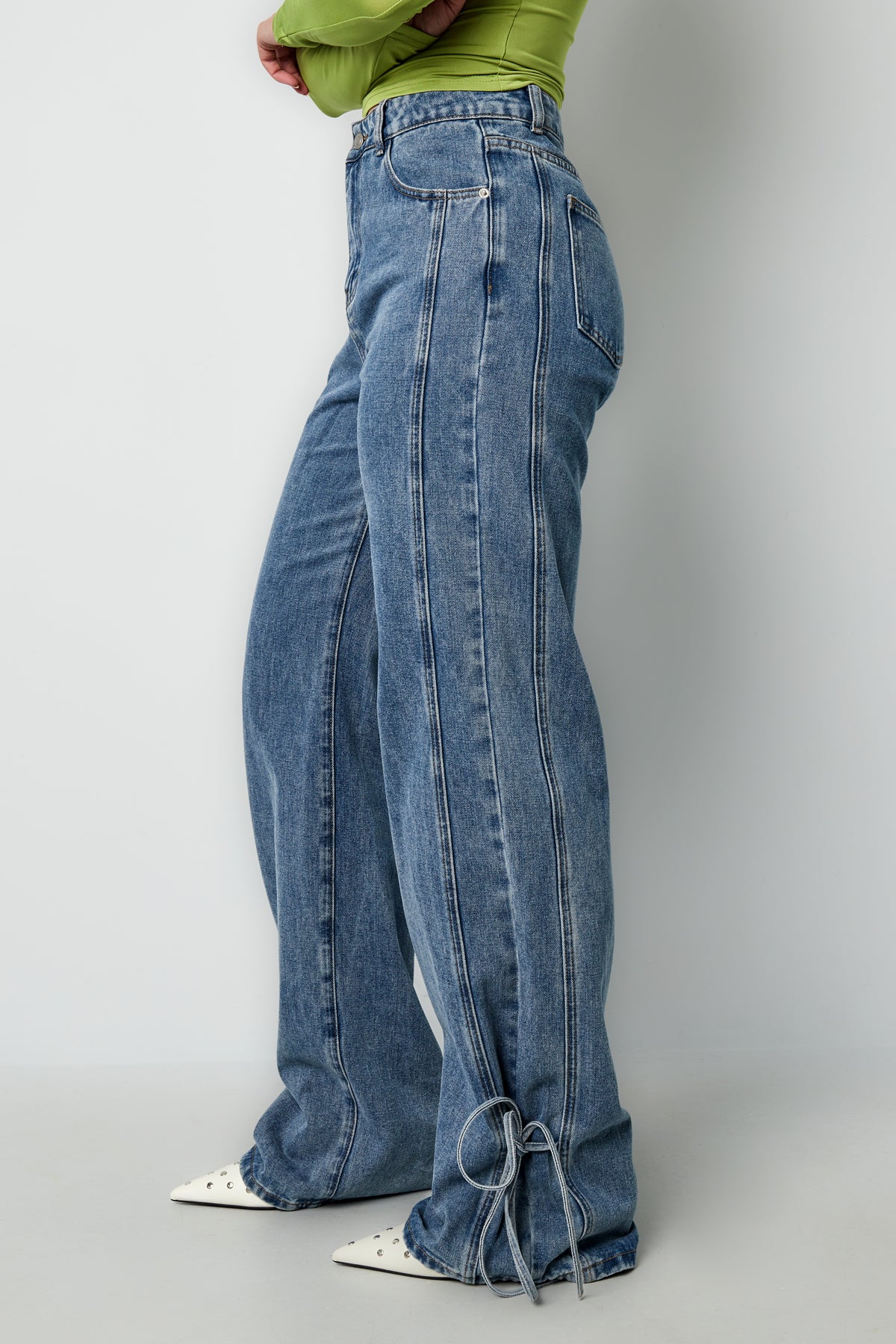 Eloise Closet Straight-Leg Cotton Denim with Knot Detail