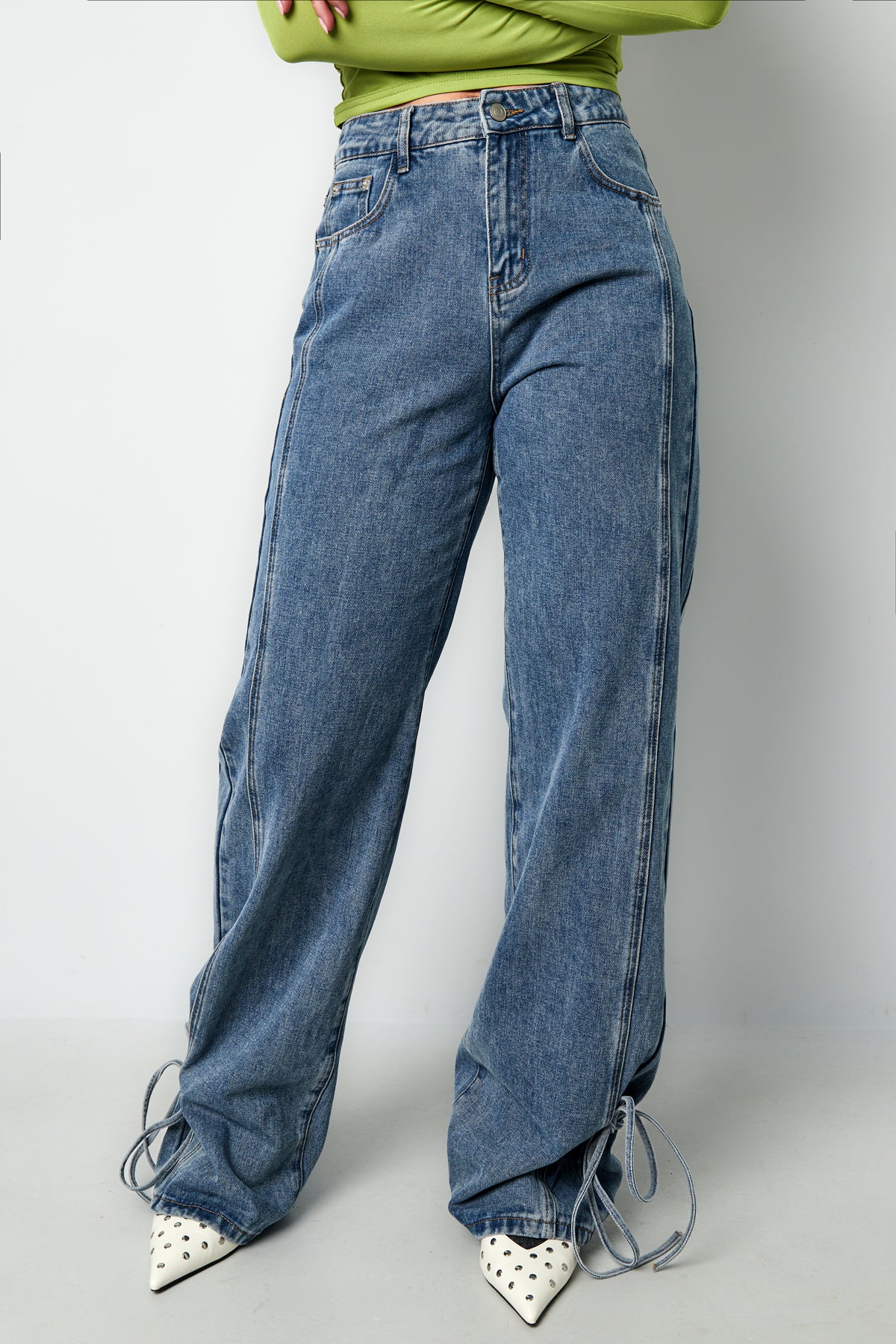 Eloise Closet Straight-Leg Cotton Denim with Knot Detail