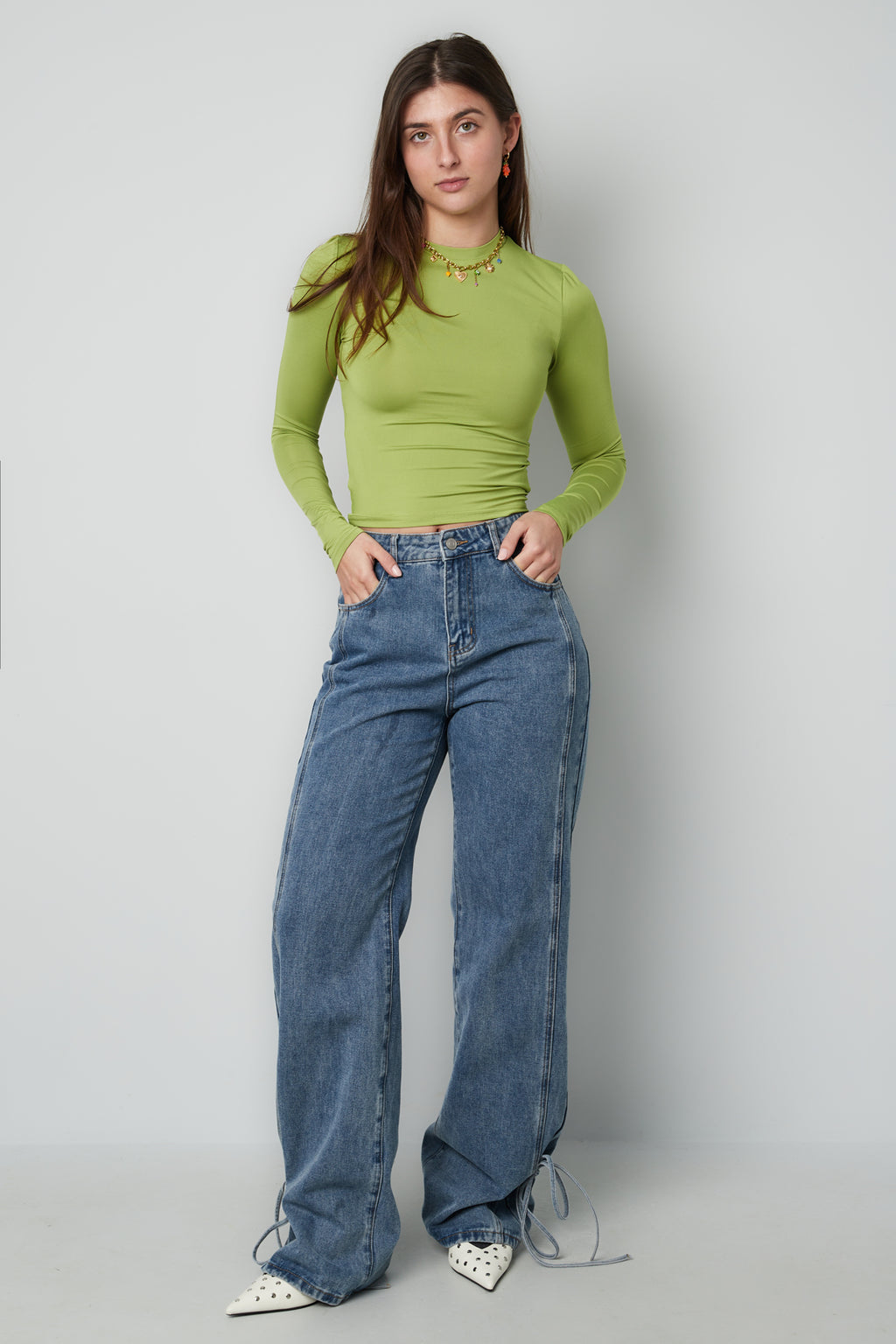 Eloise Closet Straight-Leg Cotton Denim with Knot Detail