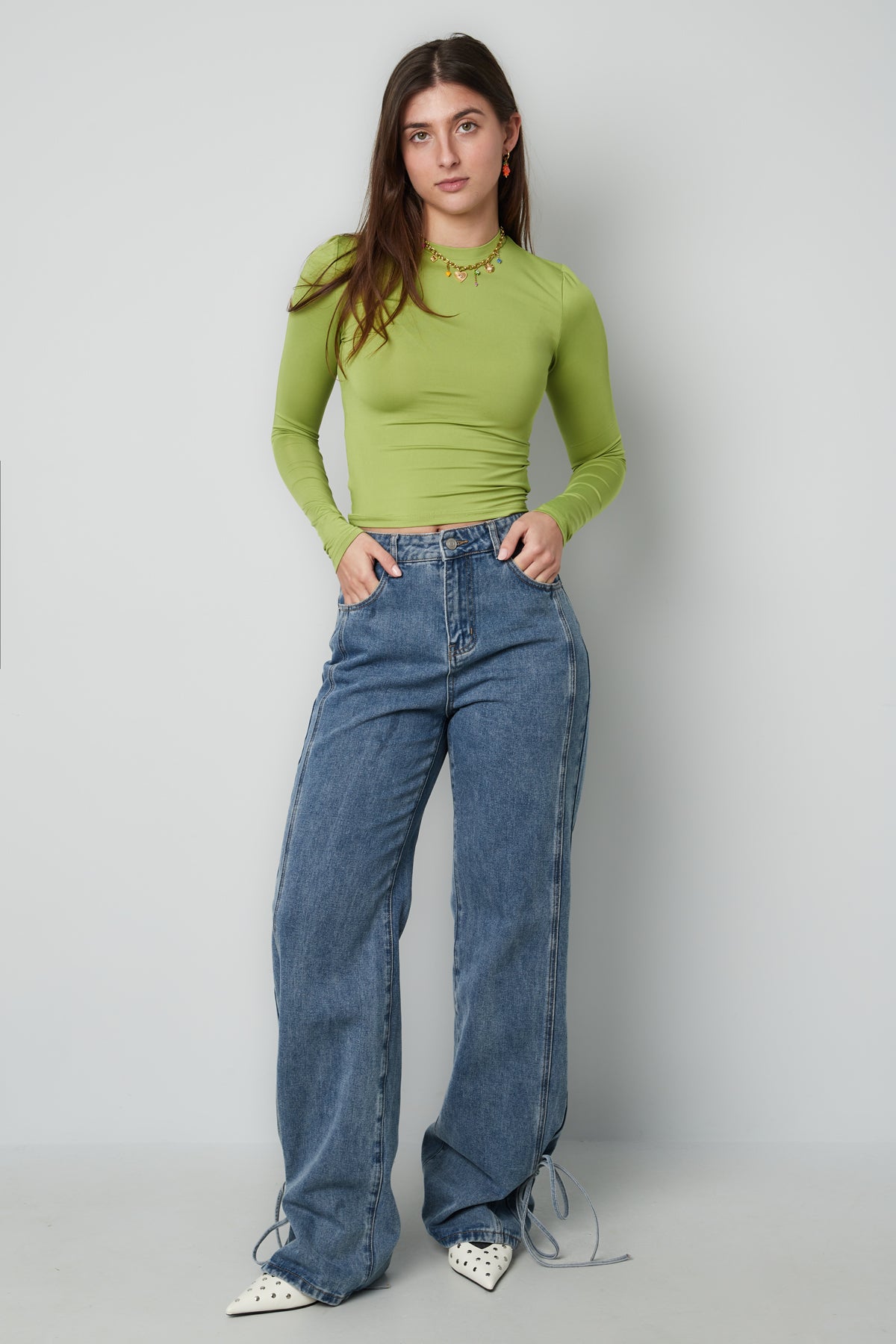 Eloise Closet Straight-Leg Cotton Denim with Knot Detail