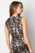 Eloise Closet Cotton Sleeveless Top Leopard Print Button Front