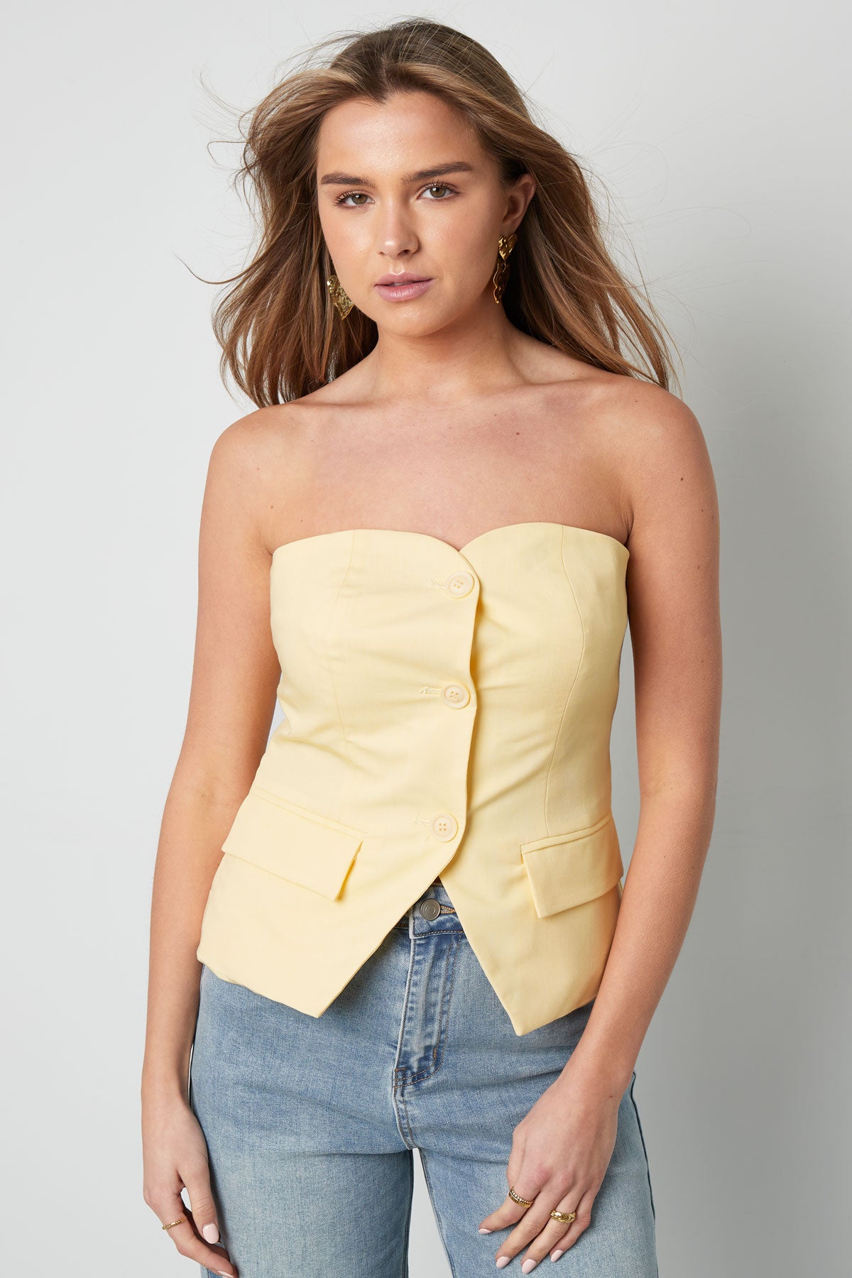 Structured Button Sleeveless Top Eloise Closet