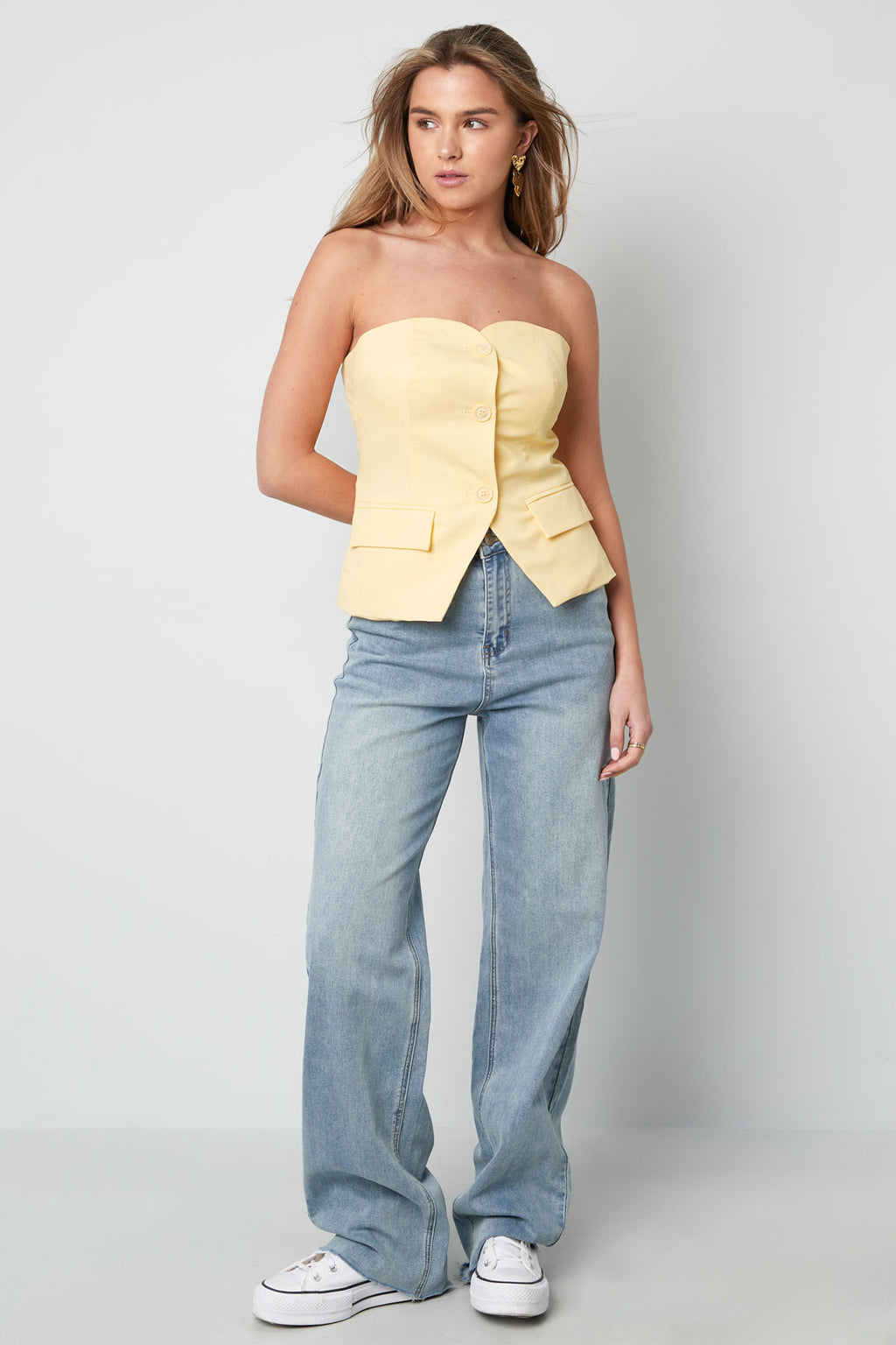 Structured Button Sleeveless Top Eloise Closet