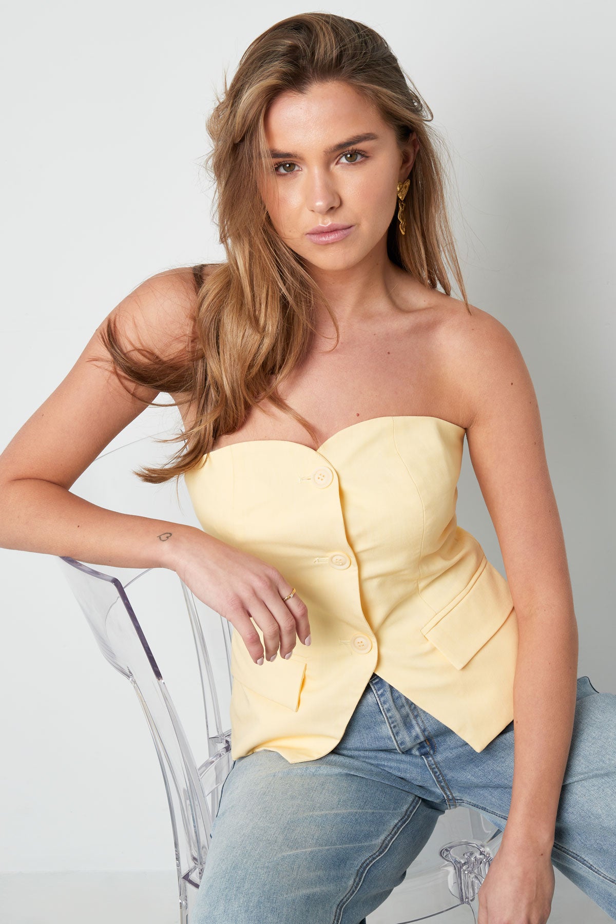 Structured Button Sleeveless Top Eloise Closet