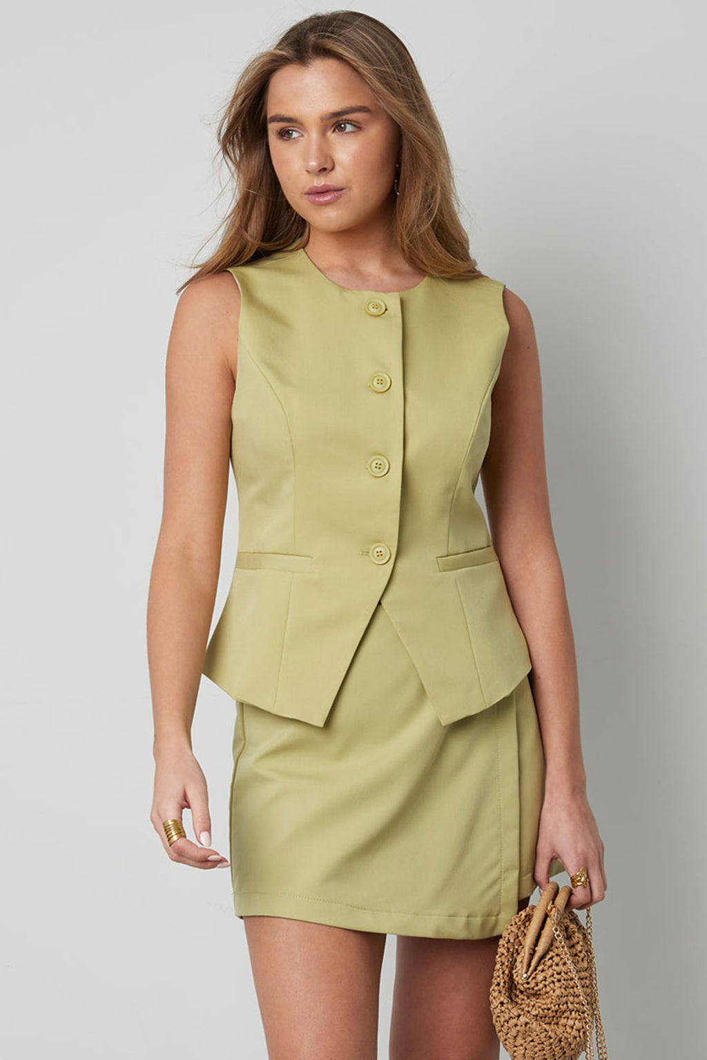 Tailored Button-Down Sleeveless Top Eloise Closet