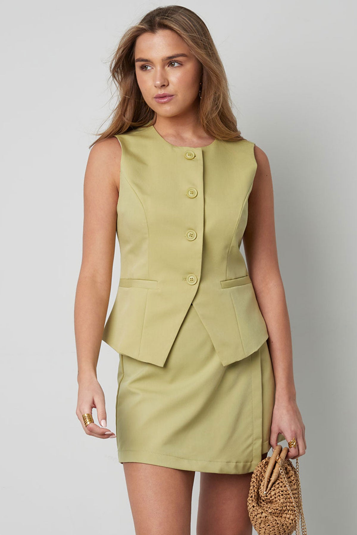 Tailored Button-Down Sleeveless Top Eloise Closet