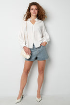 Viscose Women's Blouse Puff Sleeve High Neck