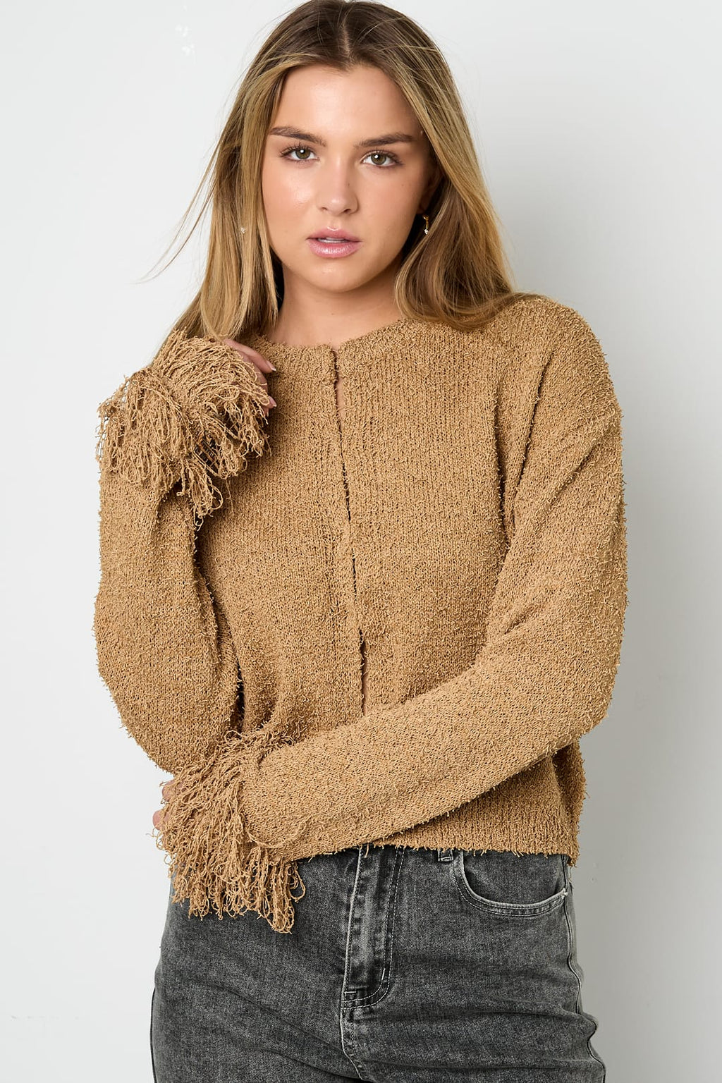 Eloise Closet Fringe Sleeve Cropped Cardigan