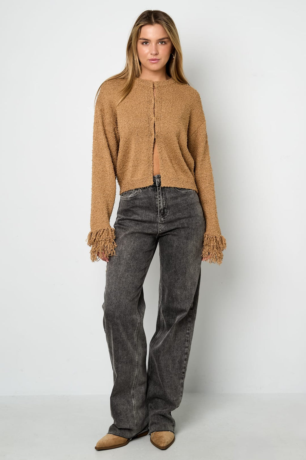 Eloise Closet Fringe Sleeve Cropped Cardigan