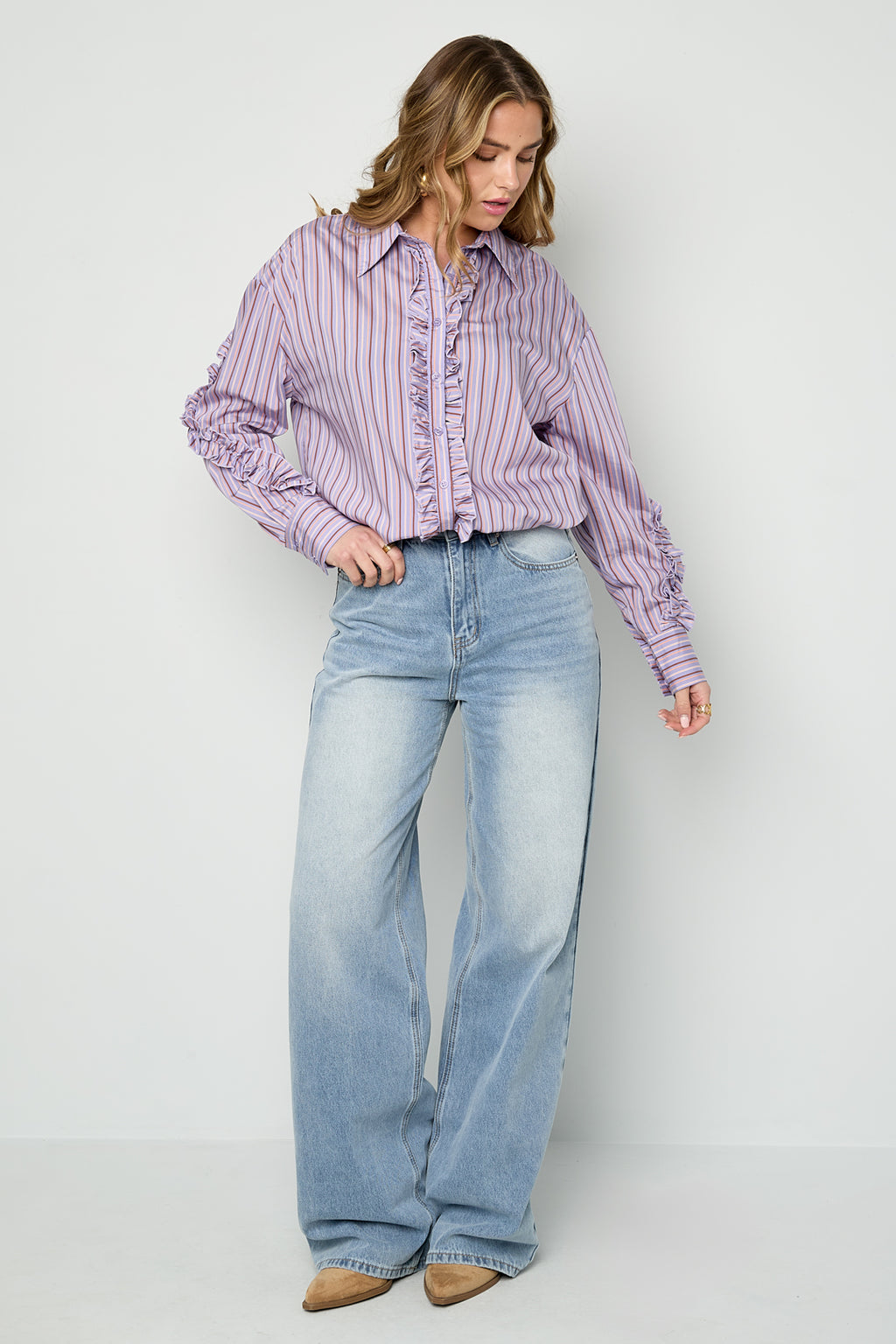 Ruffle Blouse Women – Cotton Striped Casual Eloise Closet