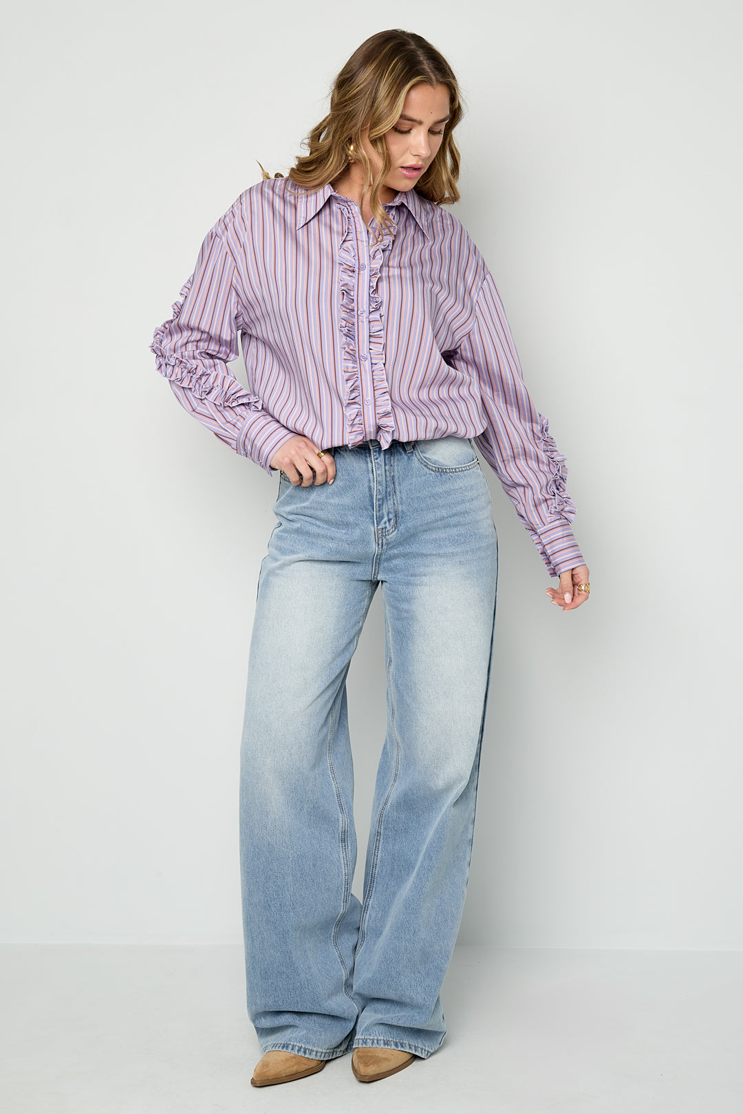 Ruffle Blouse Women – Cotton Striped Casual Eloise Closet