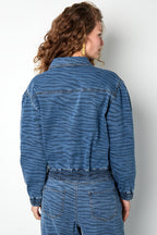 Wild Stripe Cropped Denim Jacket Eloise Closet