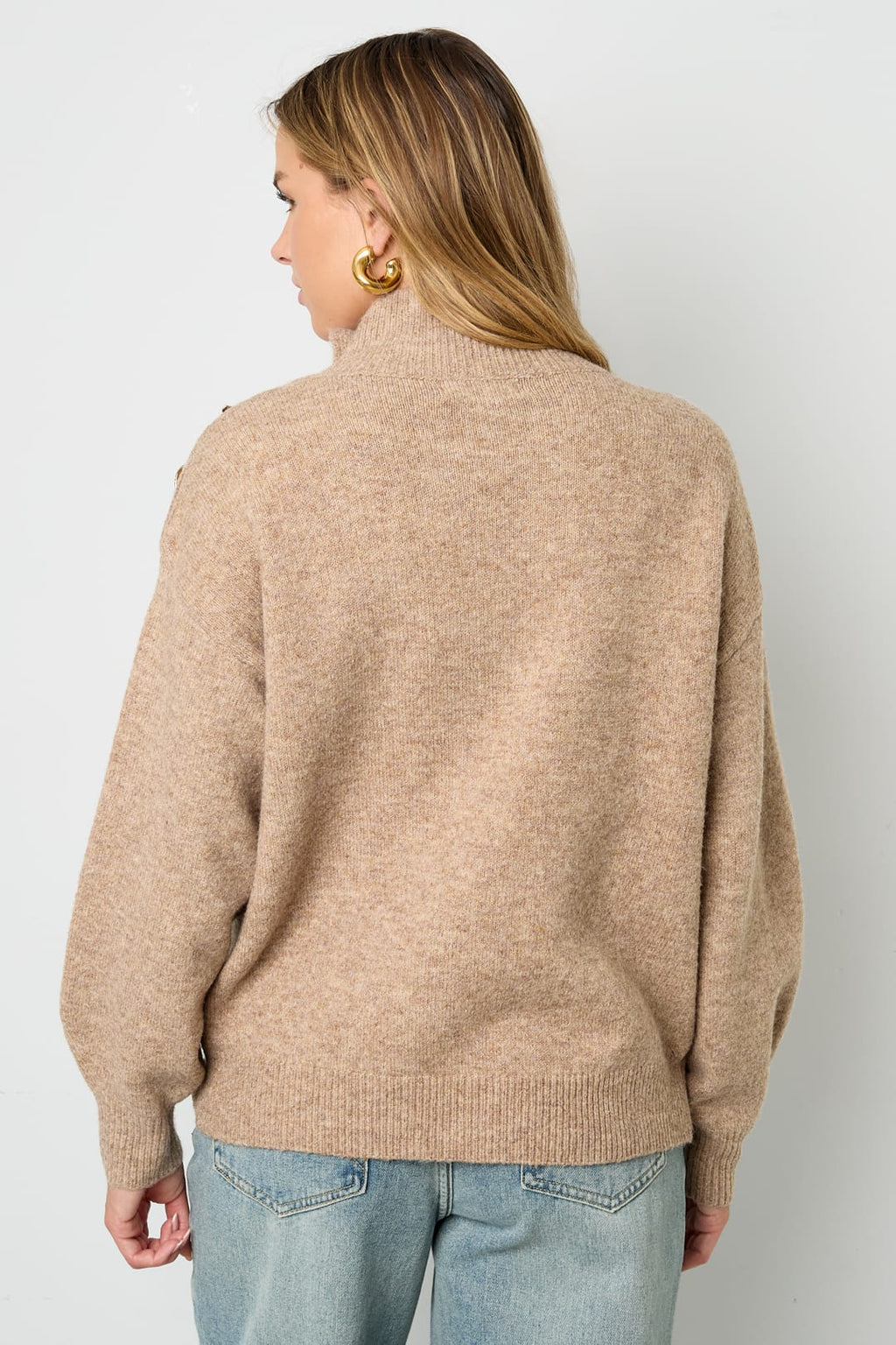 Knitted Polyester Fiber Women's Turtleneck Sweater Casual Solid Color
