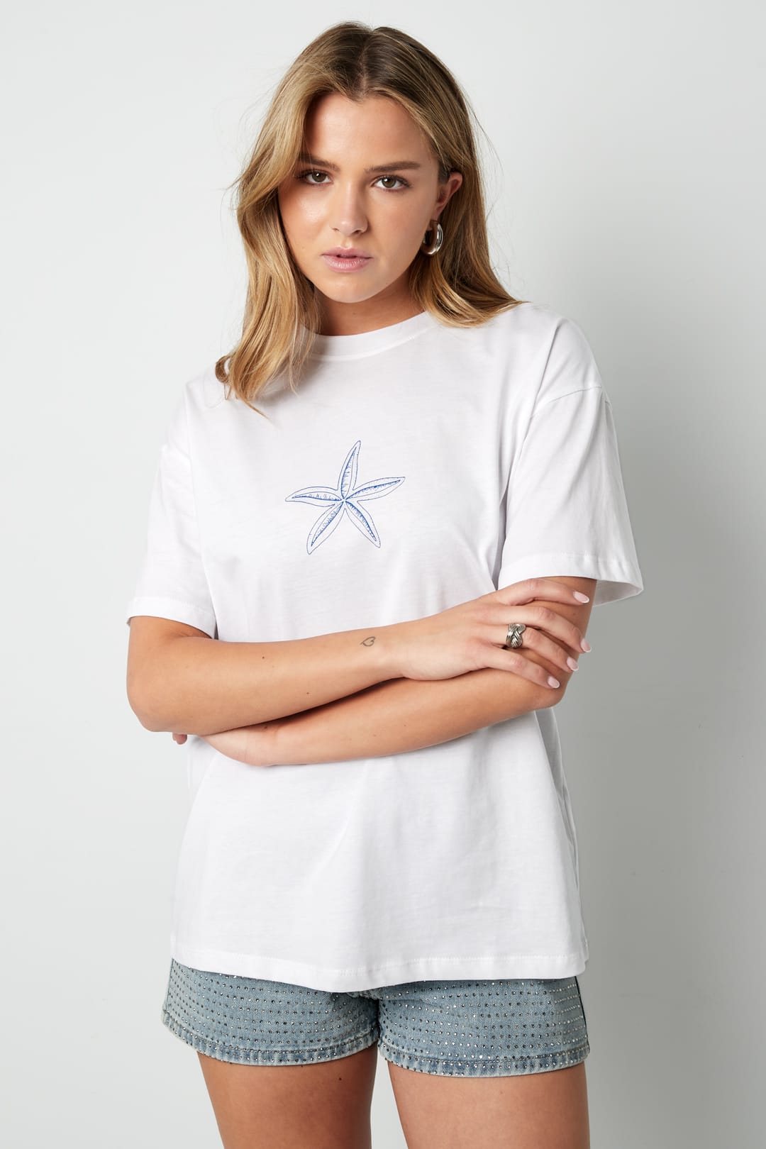 Starfish Embroidered  Cotton T-Shirt Eloise Closet