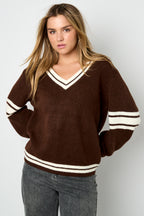 Sport Stripe V-Neck Sweater Eloise Closet