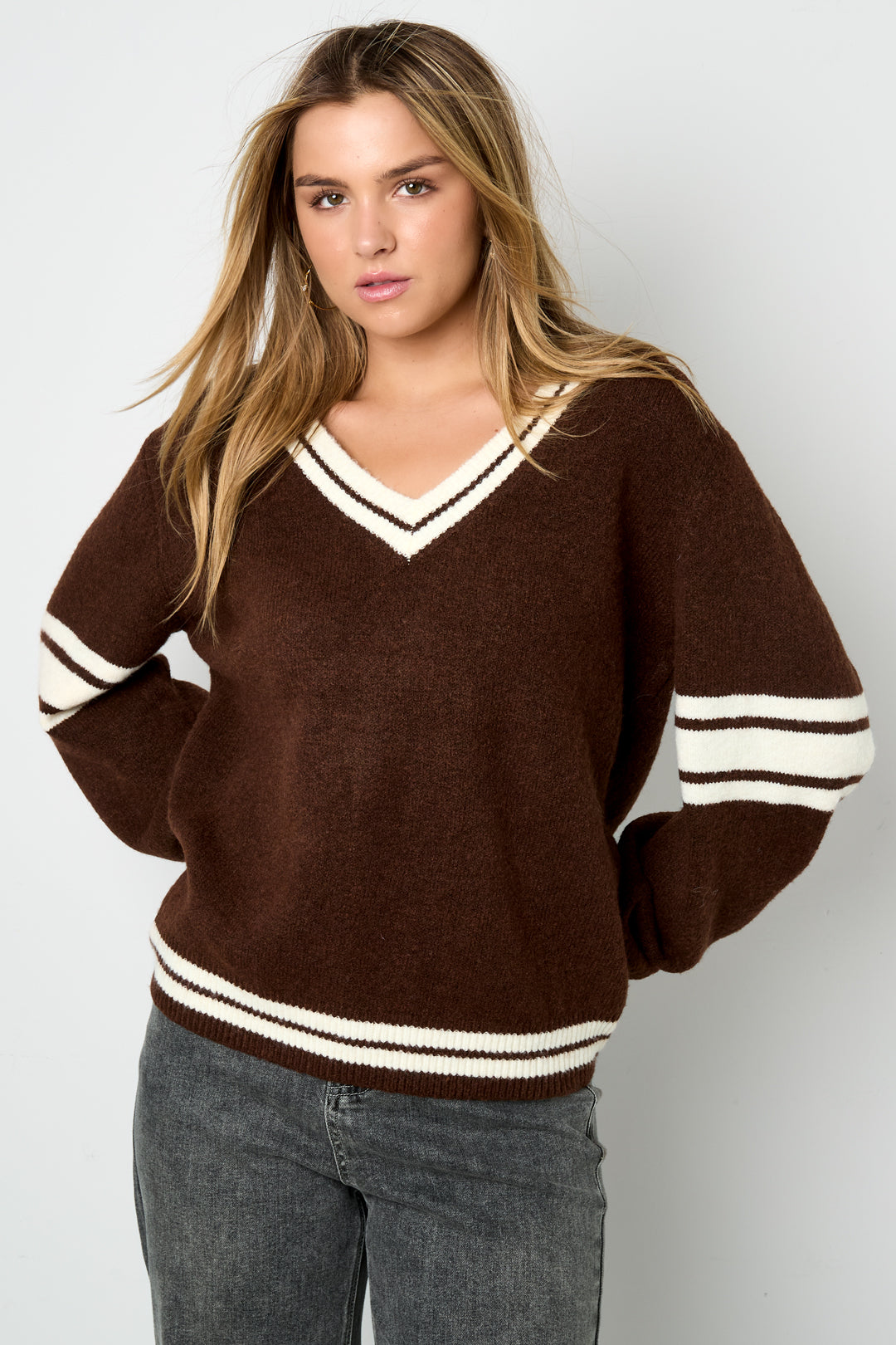 Sport Stripe V-Neck Sweater Eloise Closet