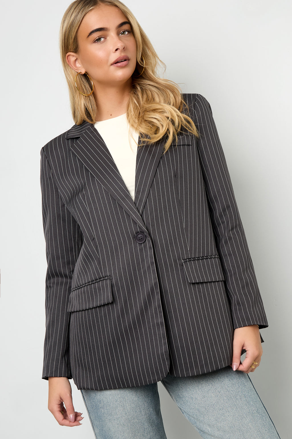 Eloise Closet Pinstripe Asym Blazer Set