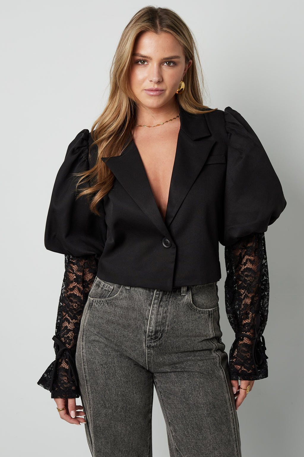 Eloise Closet Cotton Blend Lace Bloom Blazer