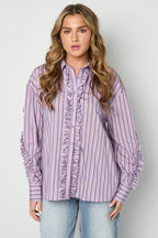 Ruffle Blouse Women – Cotton Striped Casual Eloise Closet