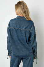 Elosie Closet Cotton Denim Jacket Casual Tie-up Women's