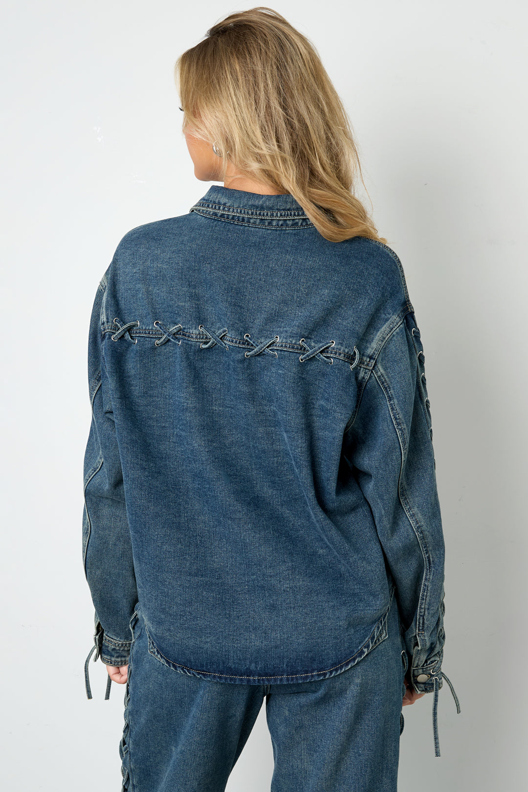Elosie Closet Cotton Denim Jacket Casual Tie-up Women's