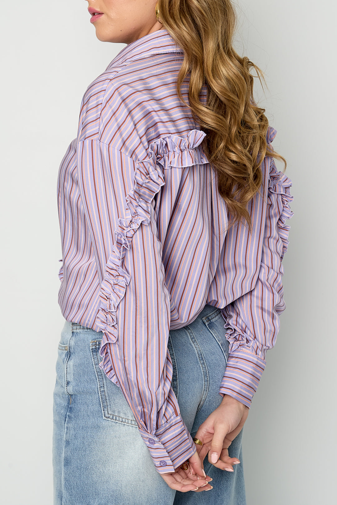 Ruffle Blouse Women – Cotton Striped Casual Eloise Closet