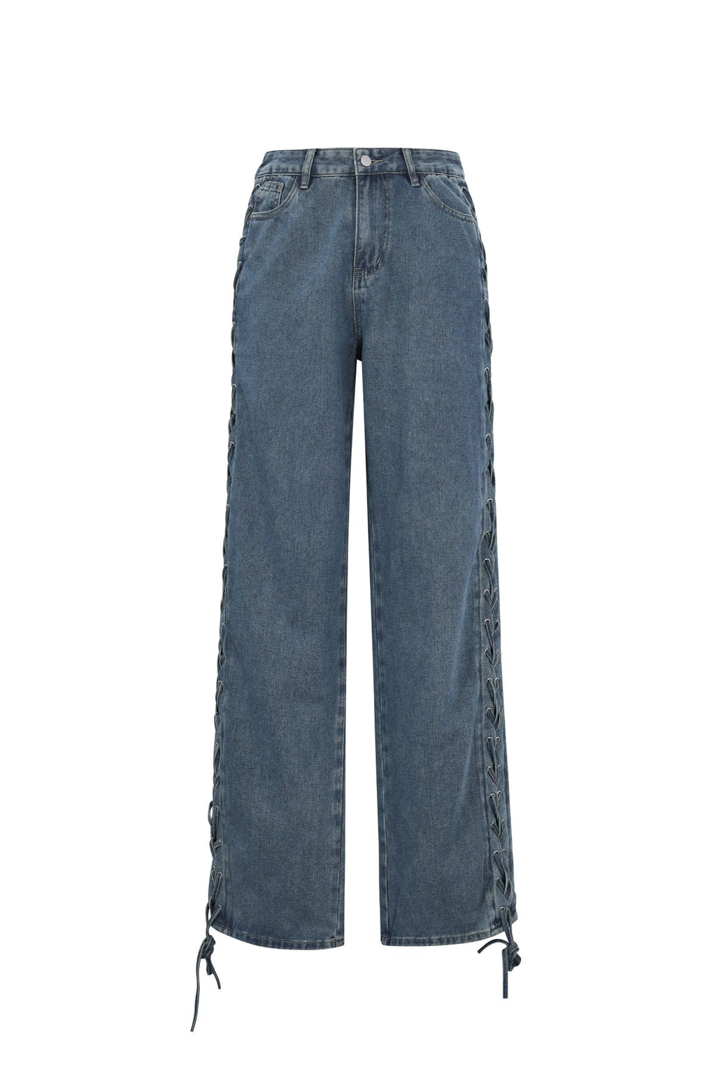 Woven Cotton Women's Straight Leg Pants Tie-up Casual