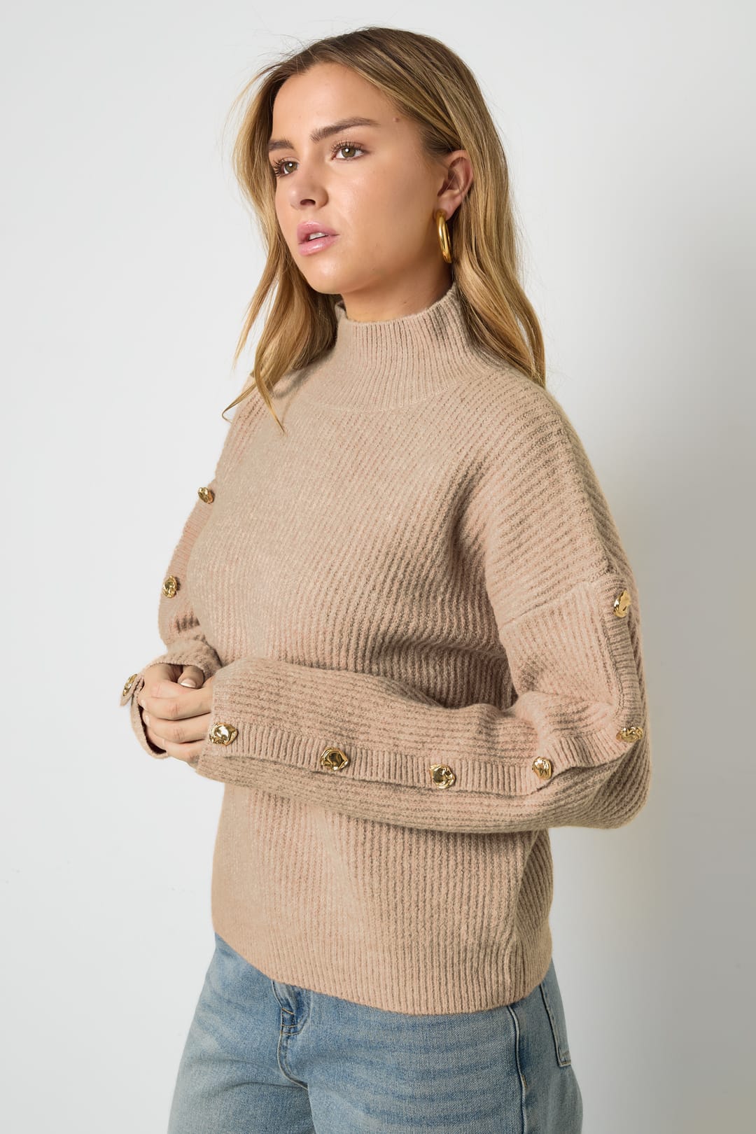 Gold Button Turtleneck Sweater Eloise Closet
