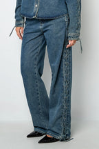Woven Cotton Women's Straight Leg Pants Tie-up Casual
