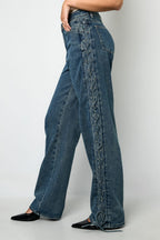 Woven Cotton Women's Straight Leg Pants Tie-up Casual