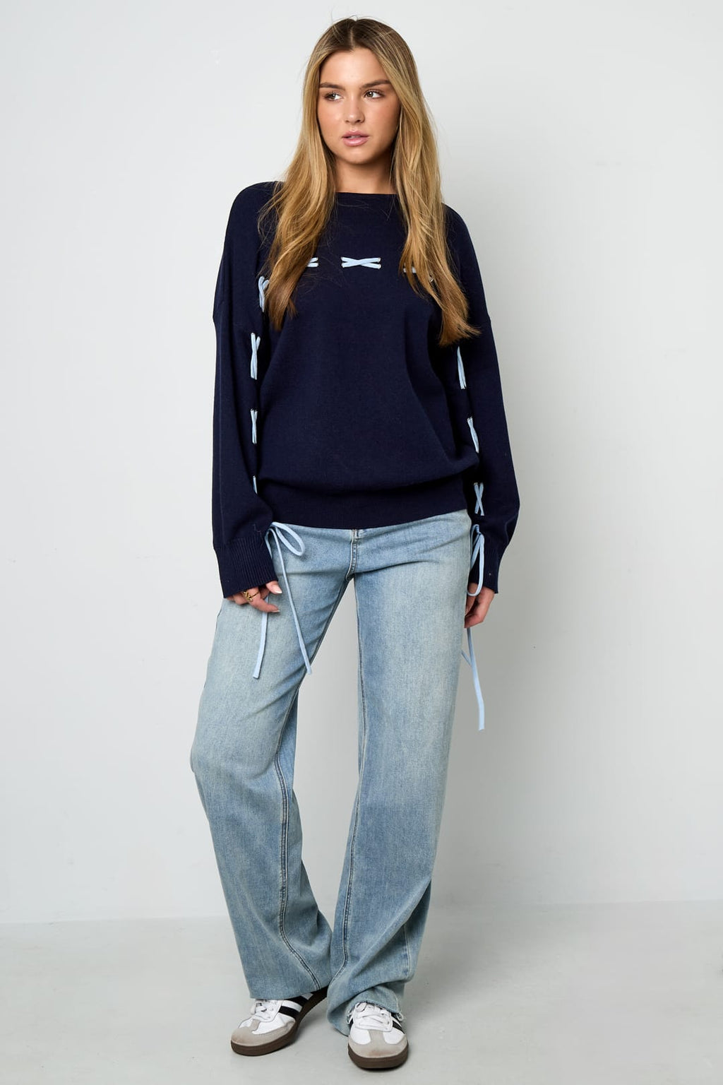Color Clash Lace-Up Sweater Eloise Closet