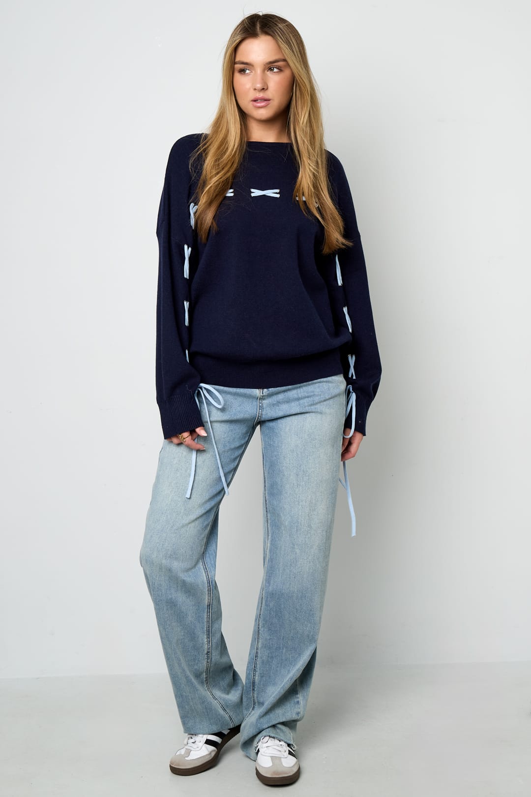 Color Clash Lace-Up Sweater Eloise Closet