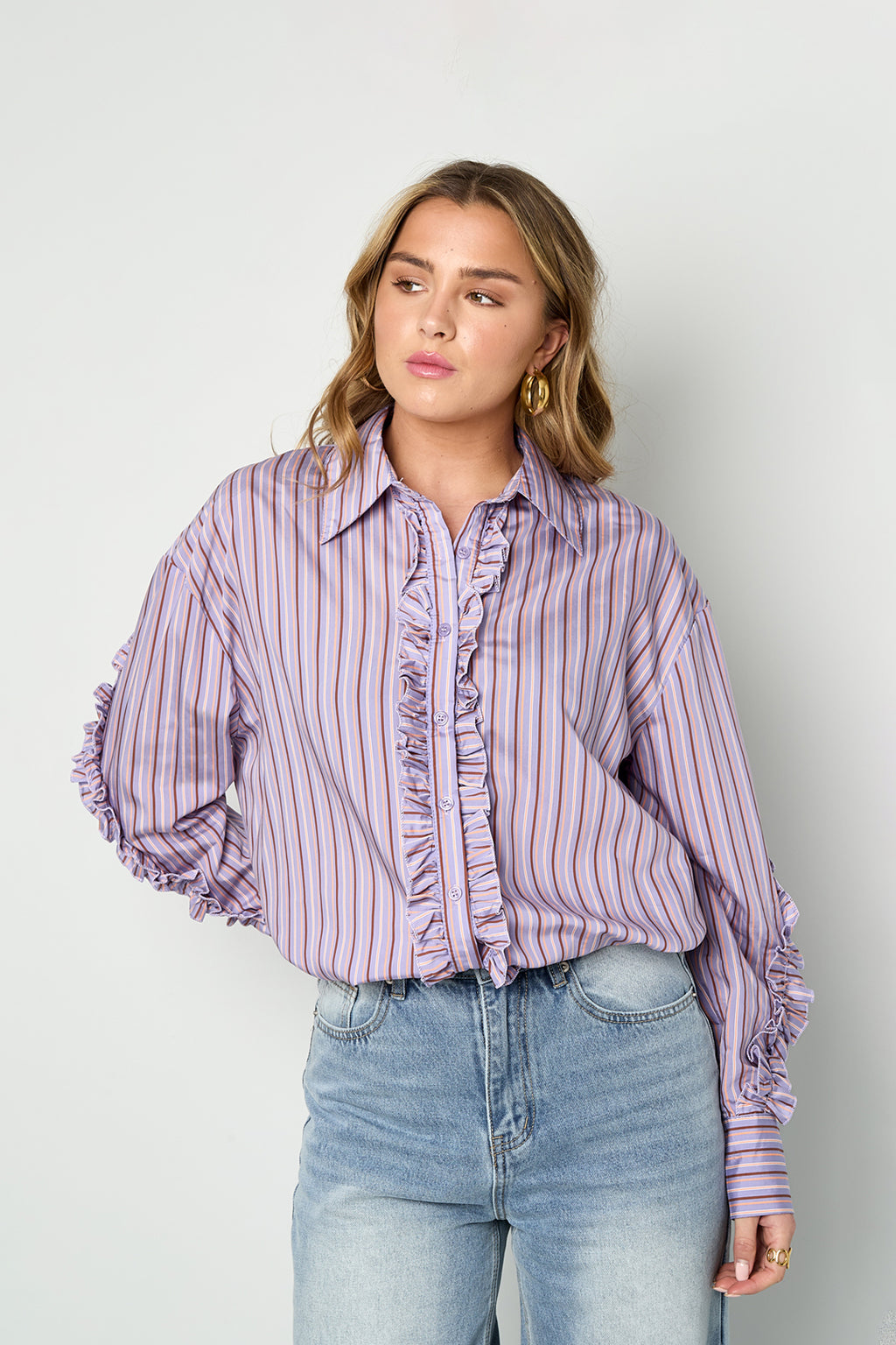 Ruffle Blouse Women – Cotton Striped Casual Eloise Closet
