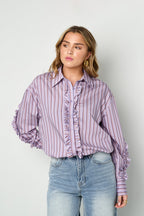 Ruffle Blouse Women – Cotton Striped Casual Eloise Closet