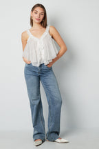 White Ruffle Sleeveless Top Eloise Closet