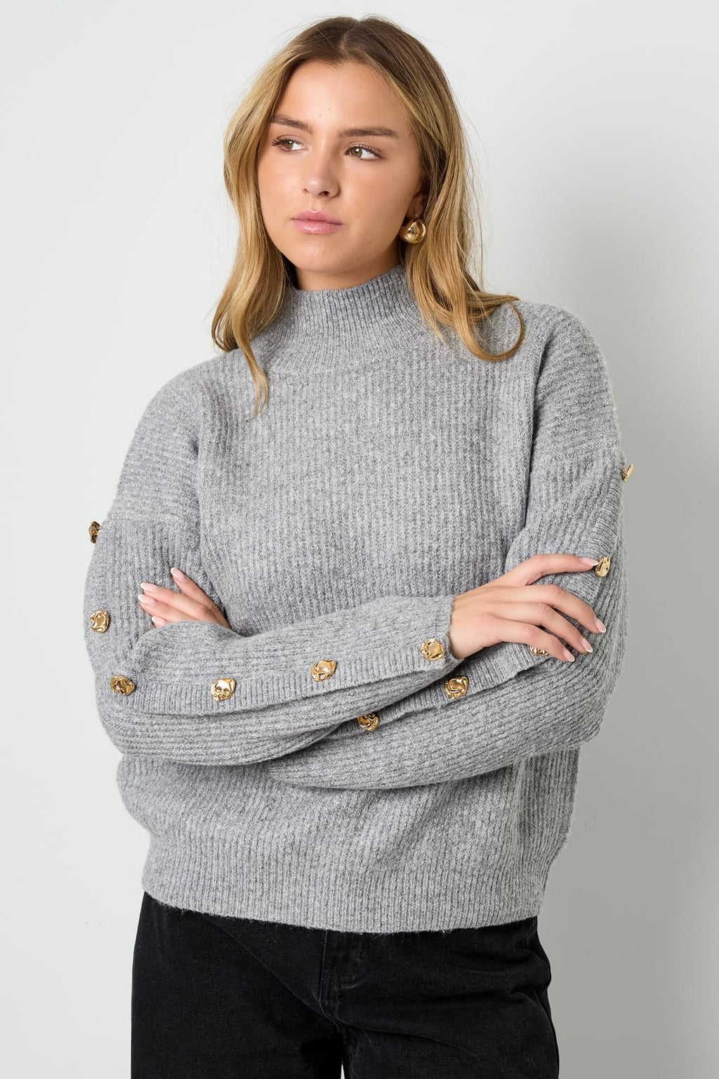 Gold Button Turtleneck Sweater Eloise Closet