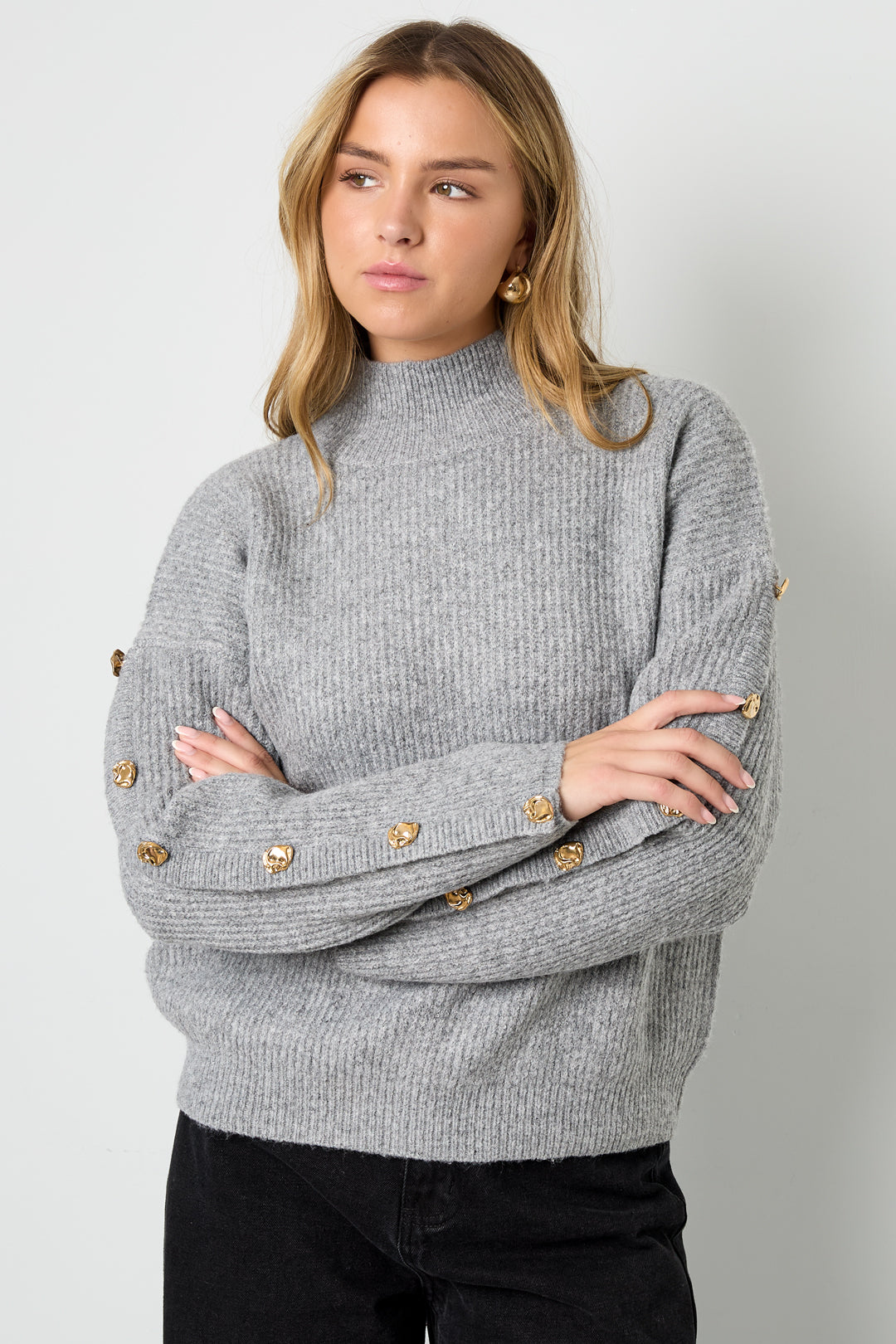 Gold Button Turtleneck Sweater Eloise Closet