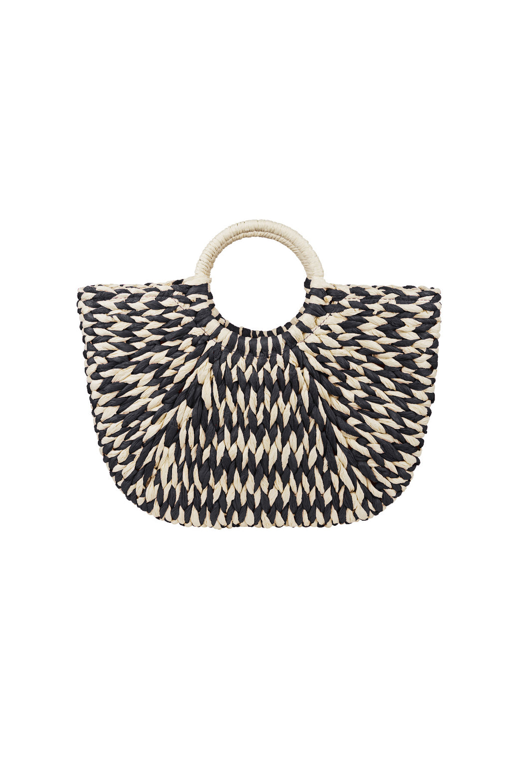 Braided Round Handle Beach Bag Eloise Closet - Black & White