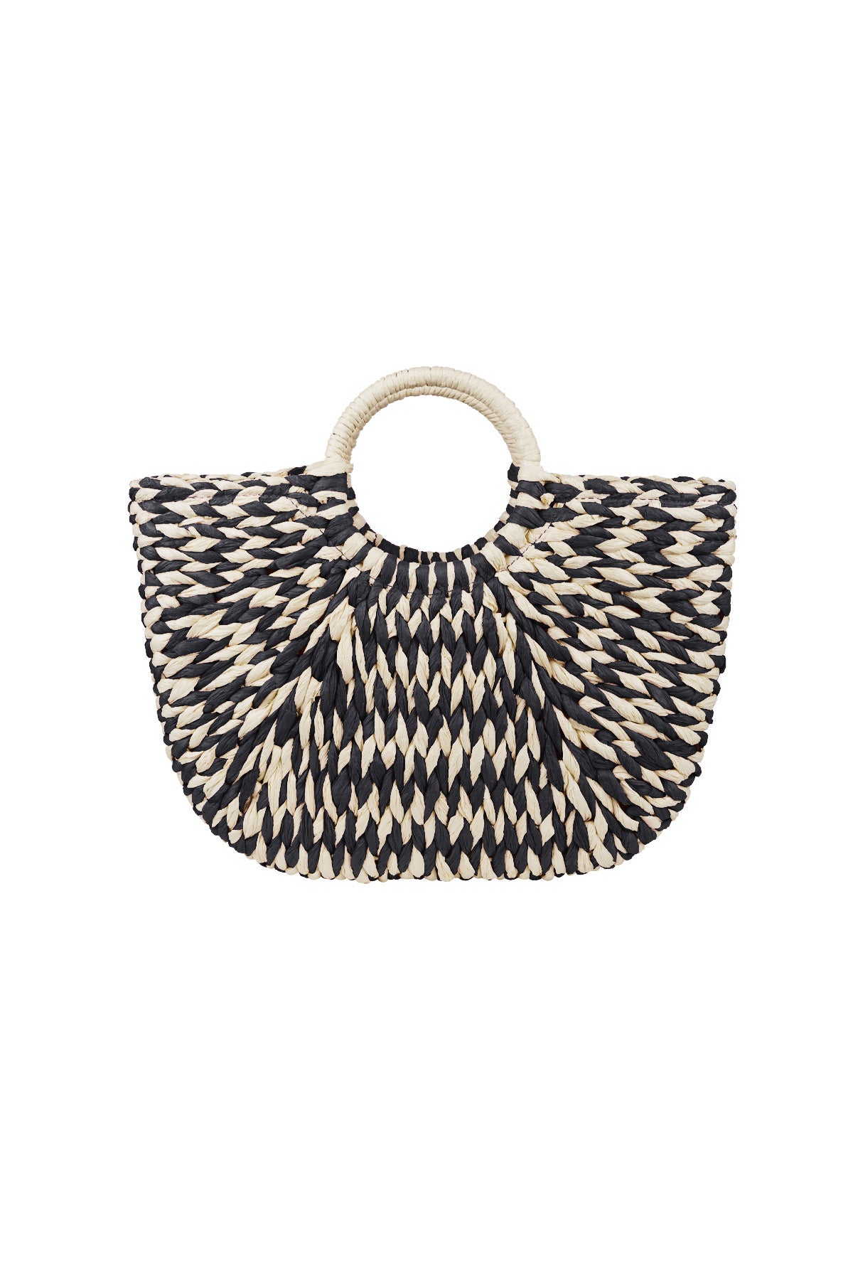 Braided Round Handle Beach Bag Eloise Closet - Black & White