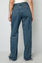Woven Cotton Women's Straight Leg Pants Tie-up Casual